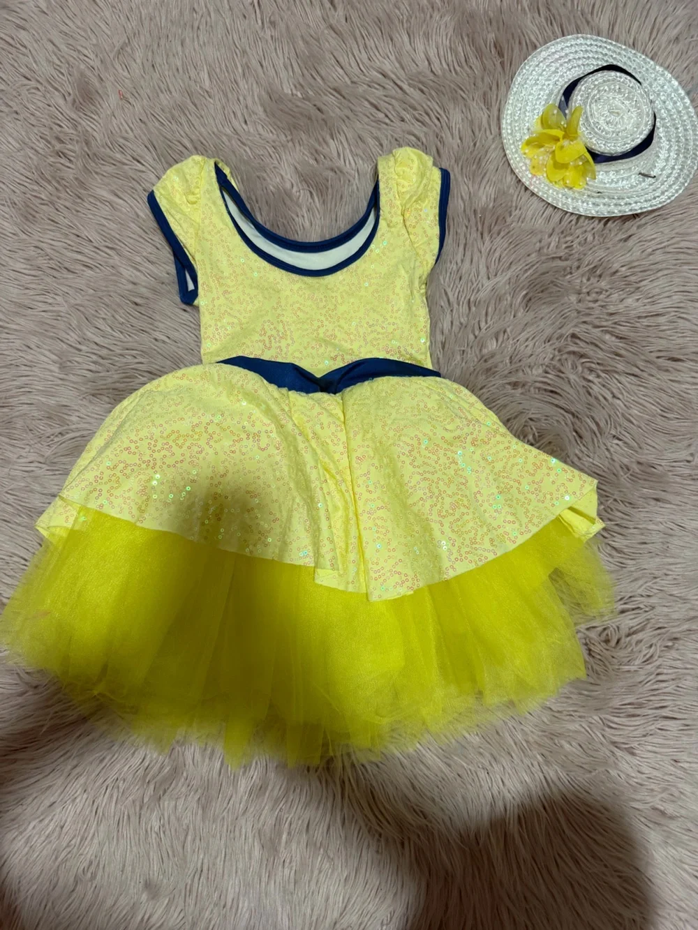Yellow and Navy dance weissman Tulle with Matching Hat